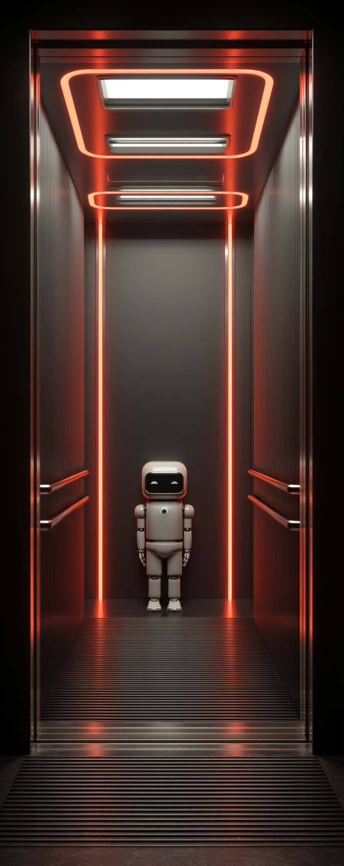 Animated elevator moving through service shaft